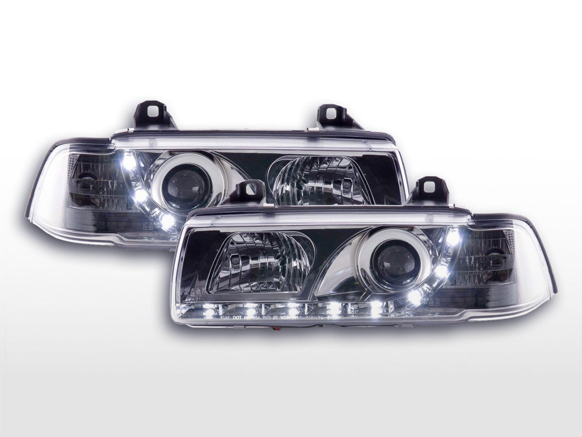 Scheinwerfer Set Daylight LED Tagfahrlicht BMW 3er E36 Coupe/Cabrio 92-98 chrom für Rechtslenker Scheinwerfer Set Daylight LED Tagfahrlicht BMW 3er E36 Coupe/Cabrio 92-98 chrom für Rechtslenker